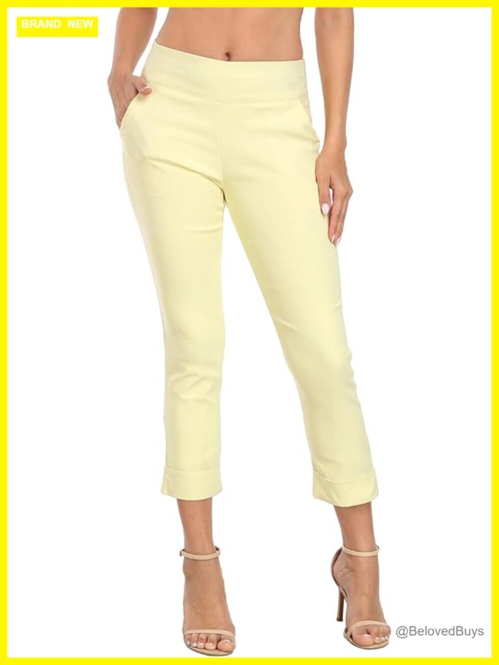 Pull On Capri Pants with Pockets Elastic Waist Cropped Work Pants